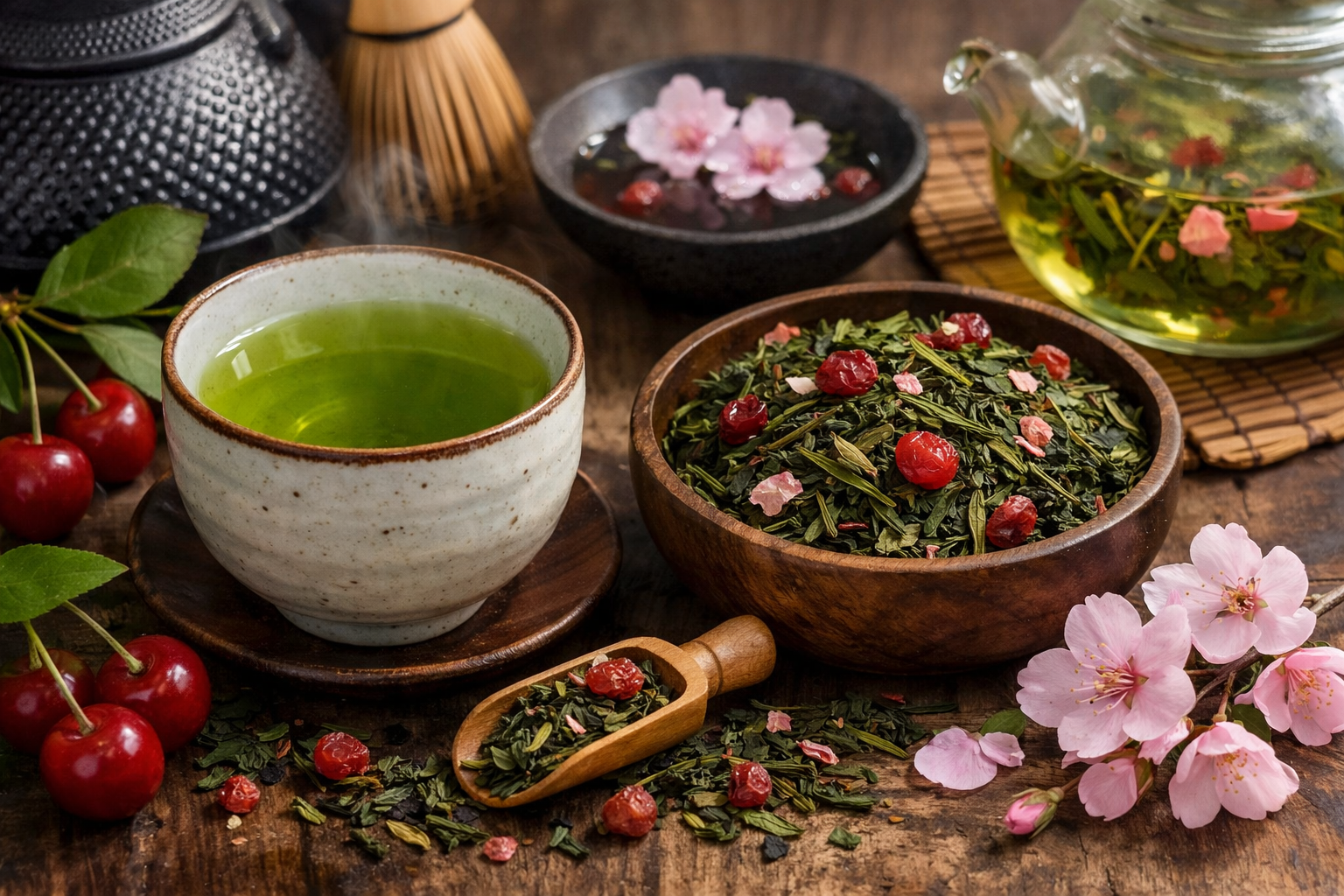 Herbata japońska zielona z wiśnią – właściwości, smak i parzenie